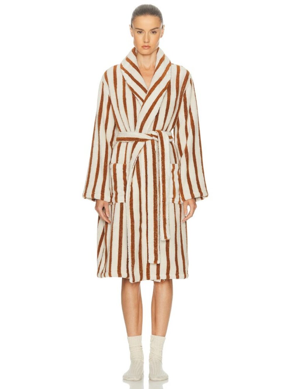 Parachute Terry Stripe Robe in Bone & Tobacco